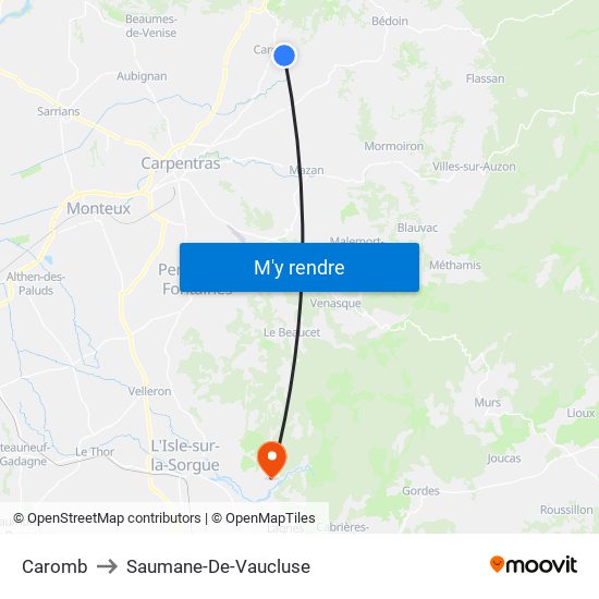 Caromb to Saumane-De-Vaucluse map