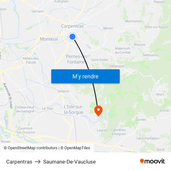 Carpentras to Saumane-De-Vaucluse map