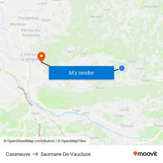 Caseneuve to Saumane-De-Vaucluse map