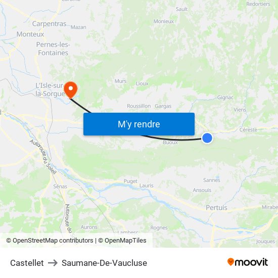 Castellet to Saumane-De-Vaucluse map