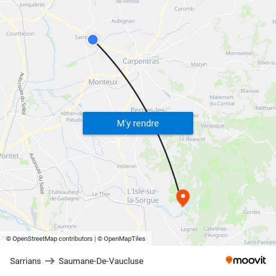 Sarrians to Saumane-De-Vaucluse map