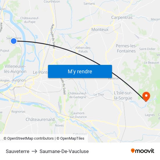 Sauveterre to Saumane-De-Vaucluse map