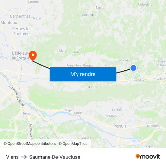 Viens to Saumane-De-Vaucluse map