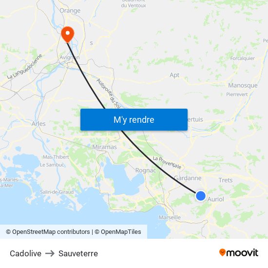 Cadolive to Sauveterre map