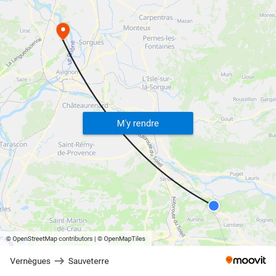 Vernègues to Sauveterre map