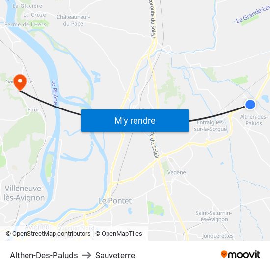 Althen-Des-Paluds to Sauveterre map