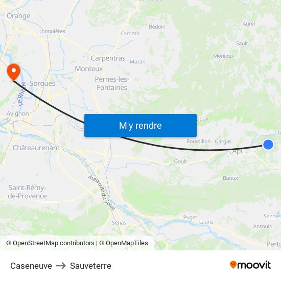 Caseneuve to Sauveterre map