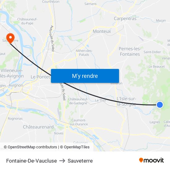 Fontaine-De-Vaucluse to Sauveterre map