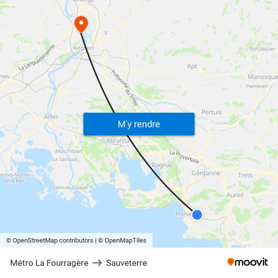 Métro La Fourragère to Sauveterre map