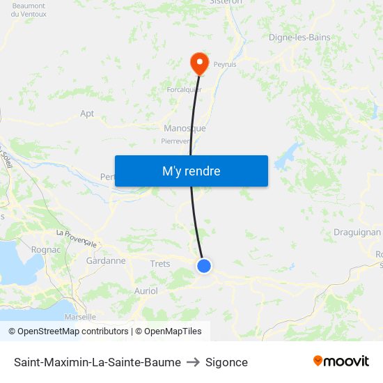 Saint-Maximin-La-Sainte-Baume to Sigonce map