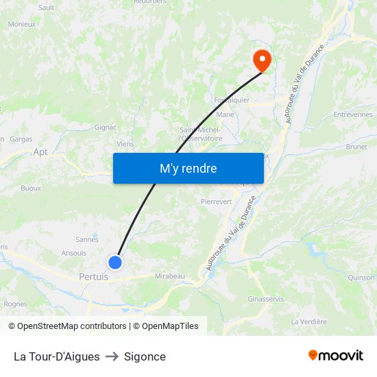 La Tour-D'Aigues to Sigonce map