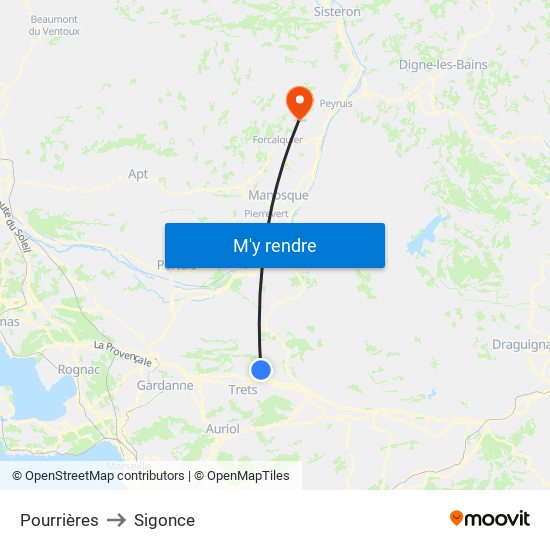 Pourrières to Sigonce map