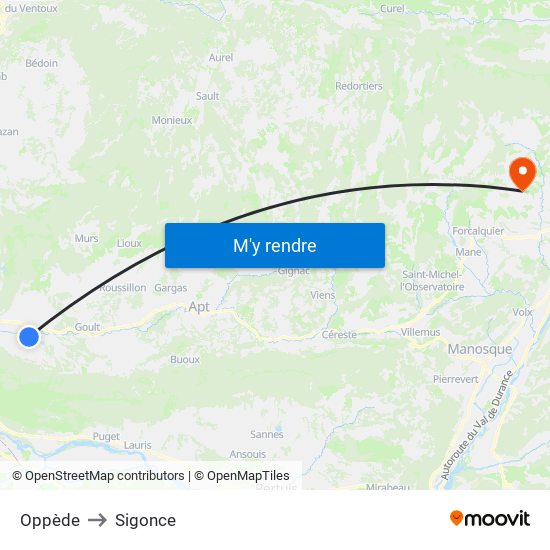 Oppède to Sigonce map