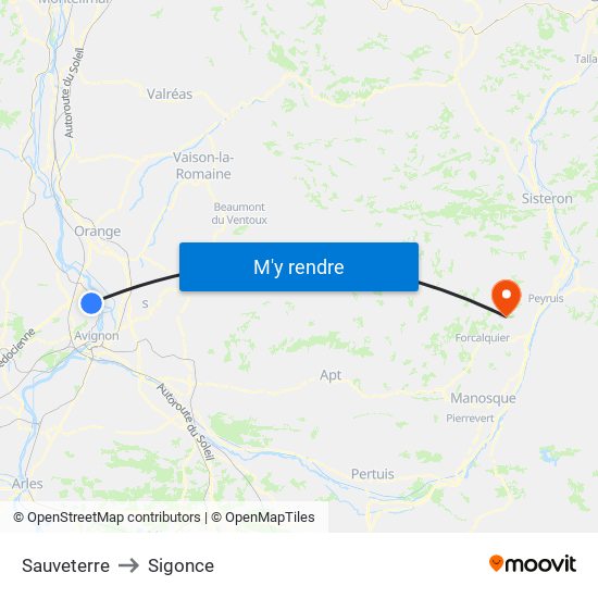 Sauveterre to Sigonce map