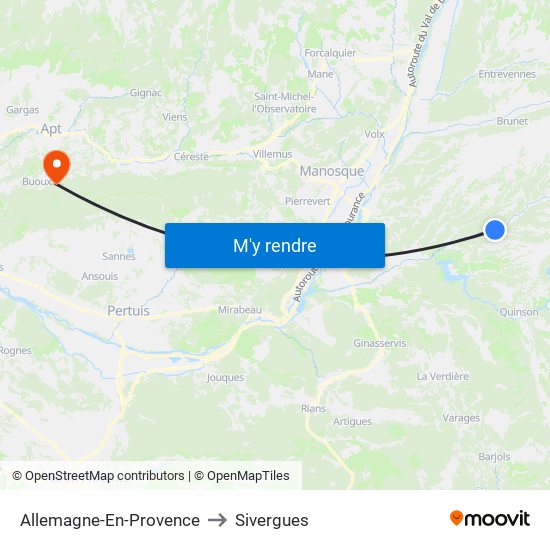 Allemagne-En-Provence to Sivergues map