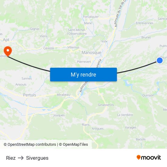 Riez to Sivergues map