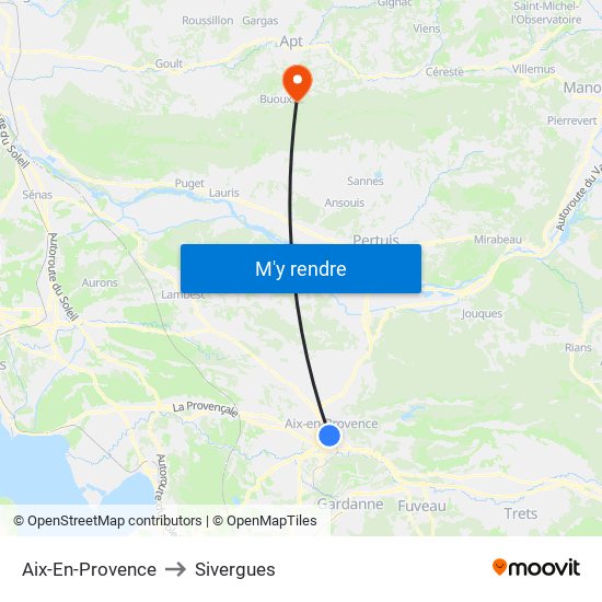 Aix-En-Provence to Sivergues map