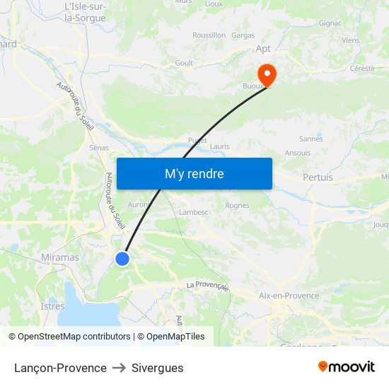Lançon-Provence to Sivergues map