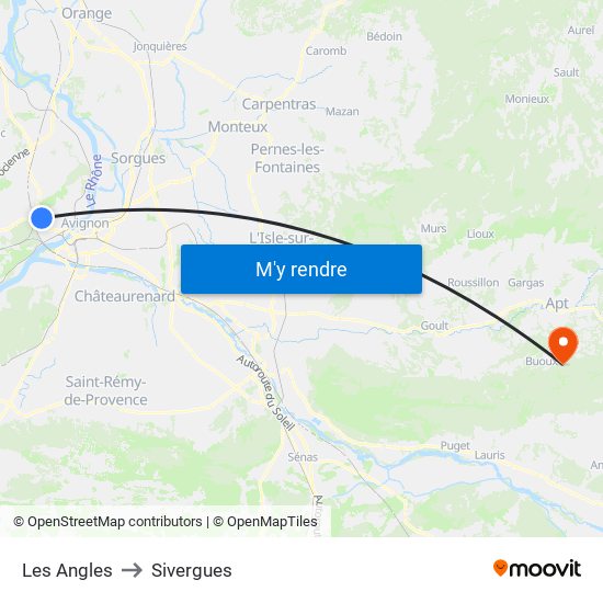 Les Angles to Sivergues map