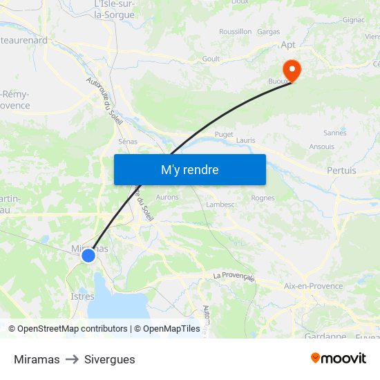 Miramas to Sivergues map