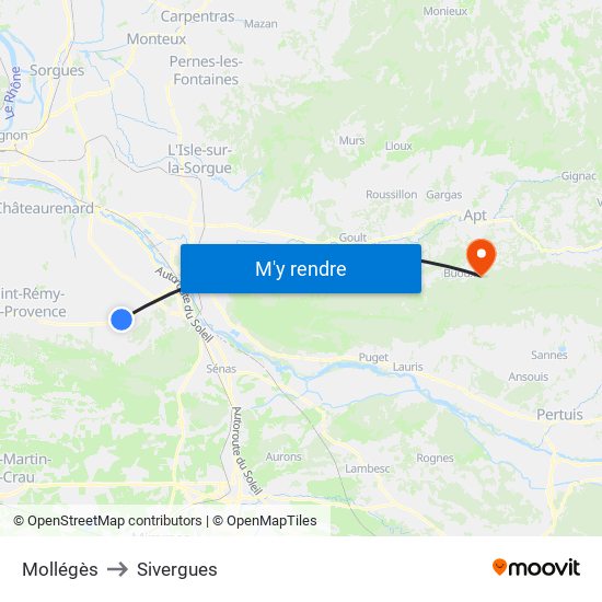 Mollégès to Sivergues map