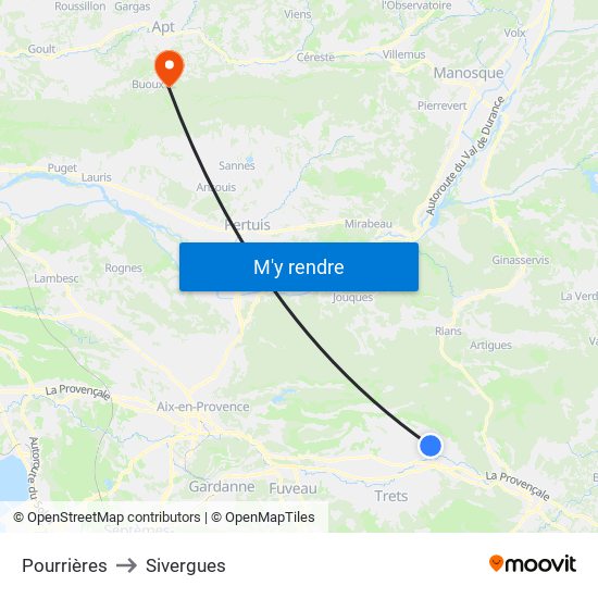 Pourrières to Sivergues map