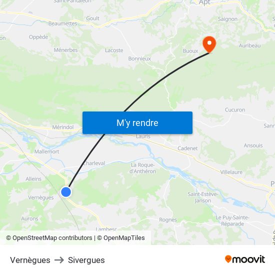 Vernègues to Sivergues map
