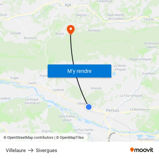 Villelaure to Sivergues map