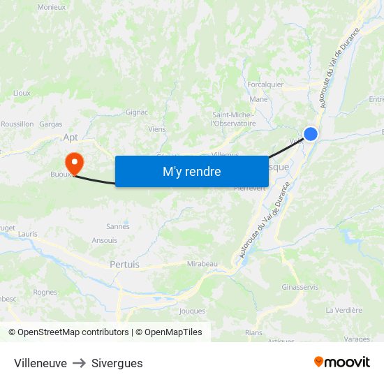 Villeneuve to Sivergues map