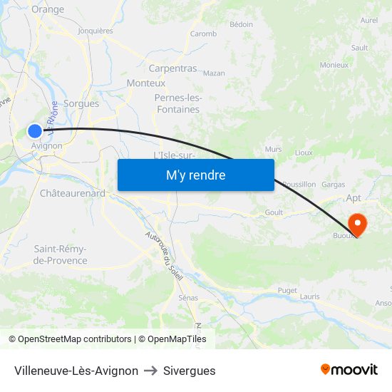 Villeneuve-Lès-Avignon to Sivergues map