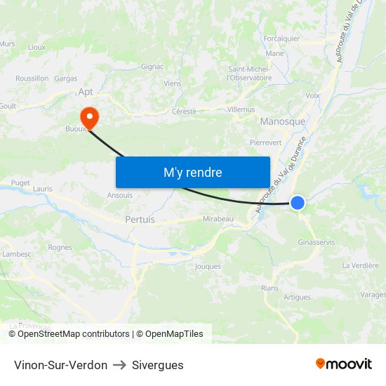 Vinon-Sur-Verdon to Sivergues map