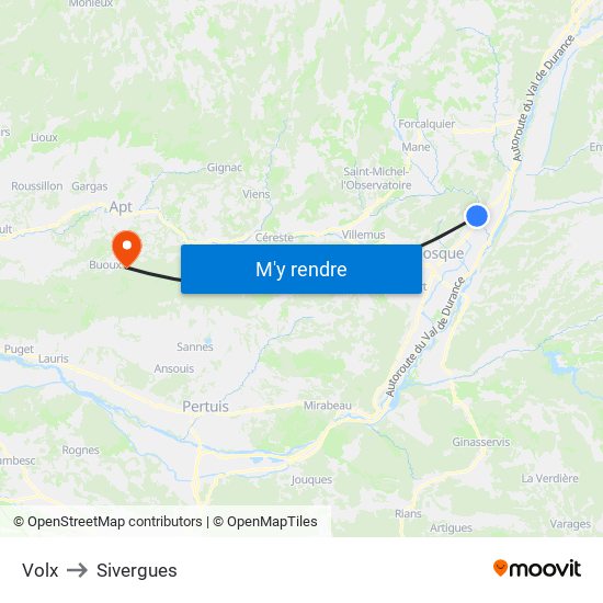 Volx to Sivergues map
