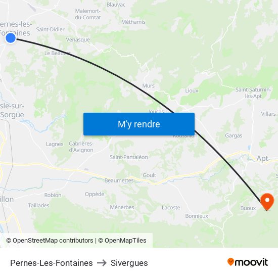 Pernes-Les-Fontaines to Sivergues map