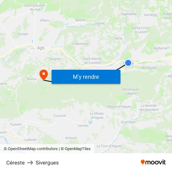 Céreste to Sivergues map