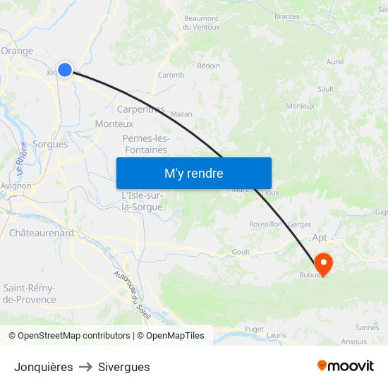 Jonquières to Sivergues map