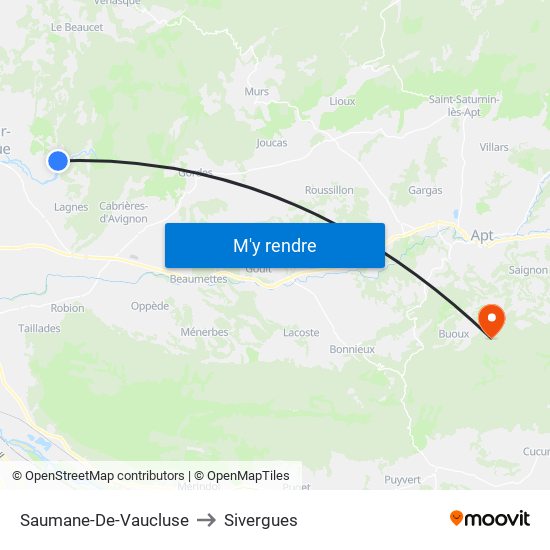 Saumane-De-Vaucluse to Sivergues map
