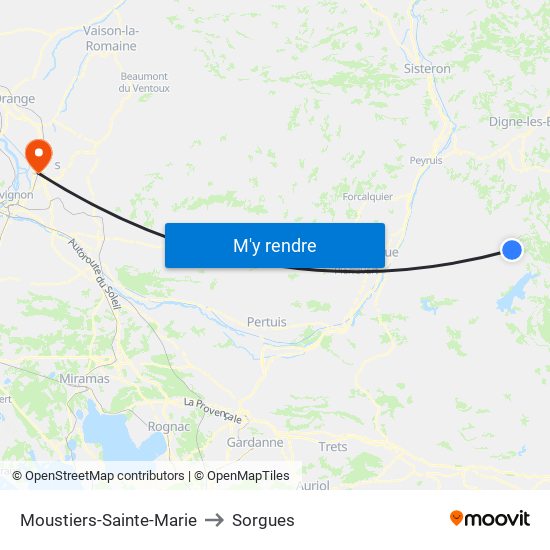 Moustiers-Sainte-Marie to Sorgues map