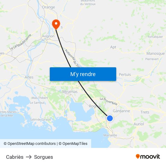 Cabriès to Sorgues map