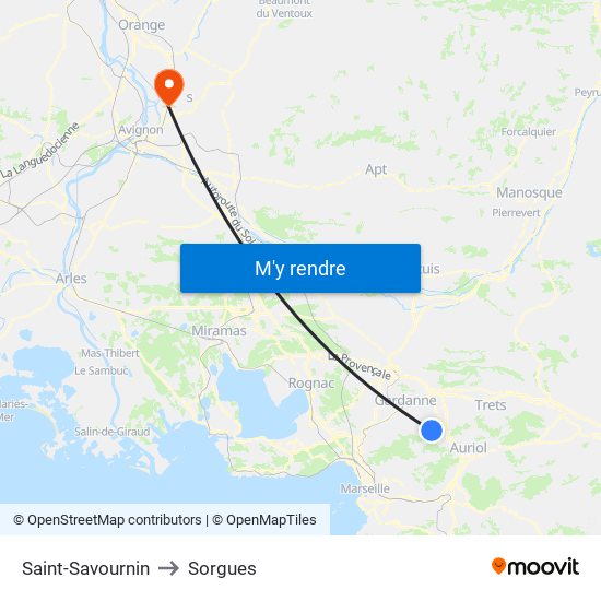 Saint-Savournin to Sorgues map