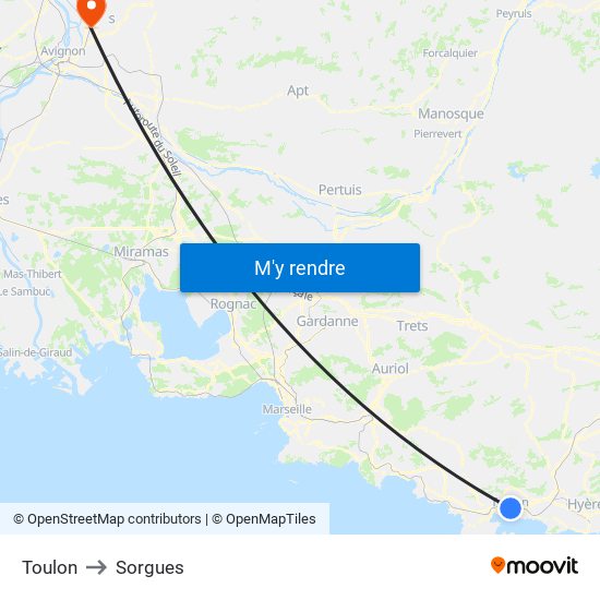 Toulon to Sorgues map