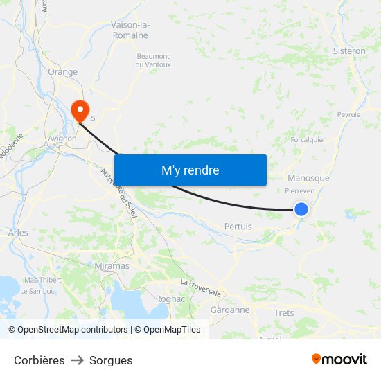Corbières to Sorgues map