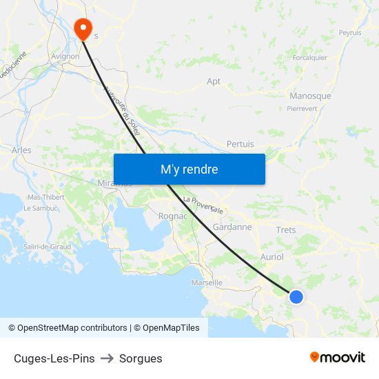 Cuges-Les-Pins to Sorgues map