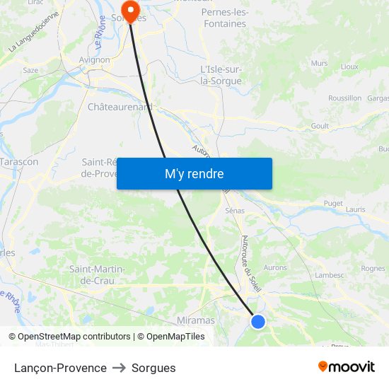 Lançon-Provence to Sorgues map