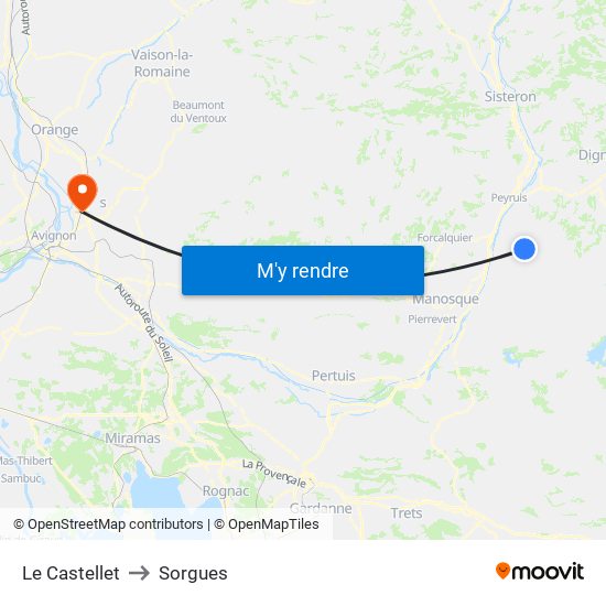 Le Castellet to Sorgues map