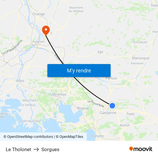 Le Tholonet to Sorgues map