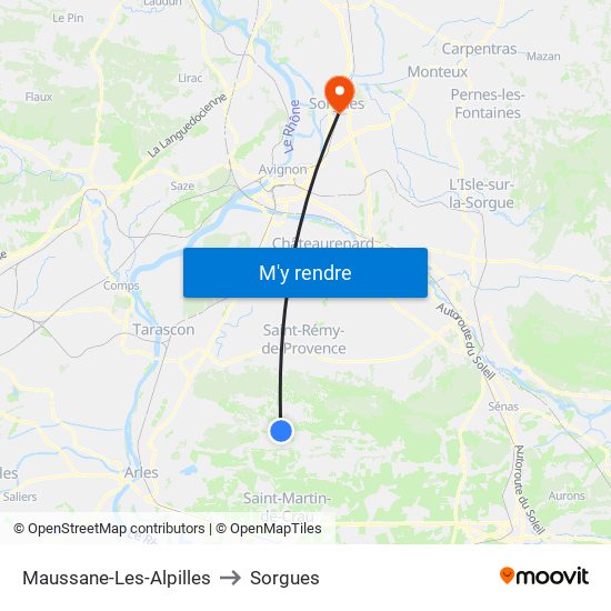 Maussane-Les-Alpilles to Sorgues map