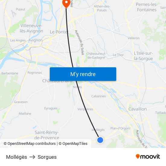 Mollégès to Sorgues map