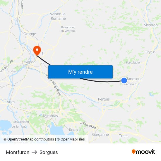 Montfuron to Sorgues map