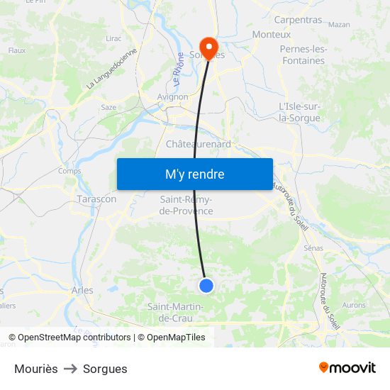 Mouriès to Sorgues map