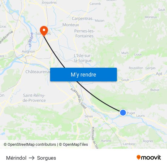 Mérindol to Sorgues map